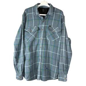 Obey Blue Multi Plaid Flannel Button Up Shirt Double Chest Pocket Men's Shirt XL